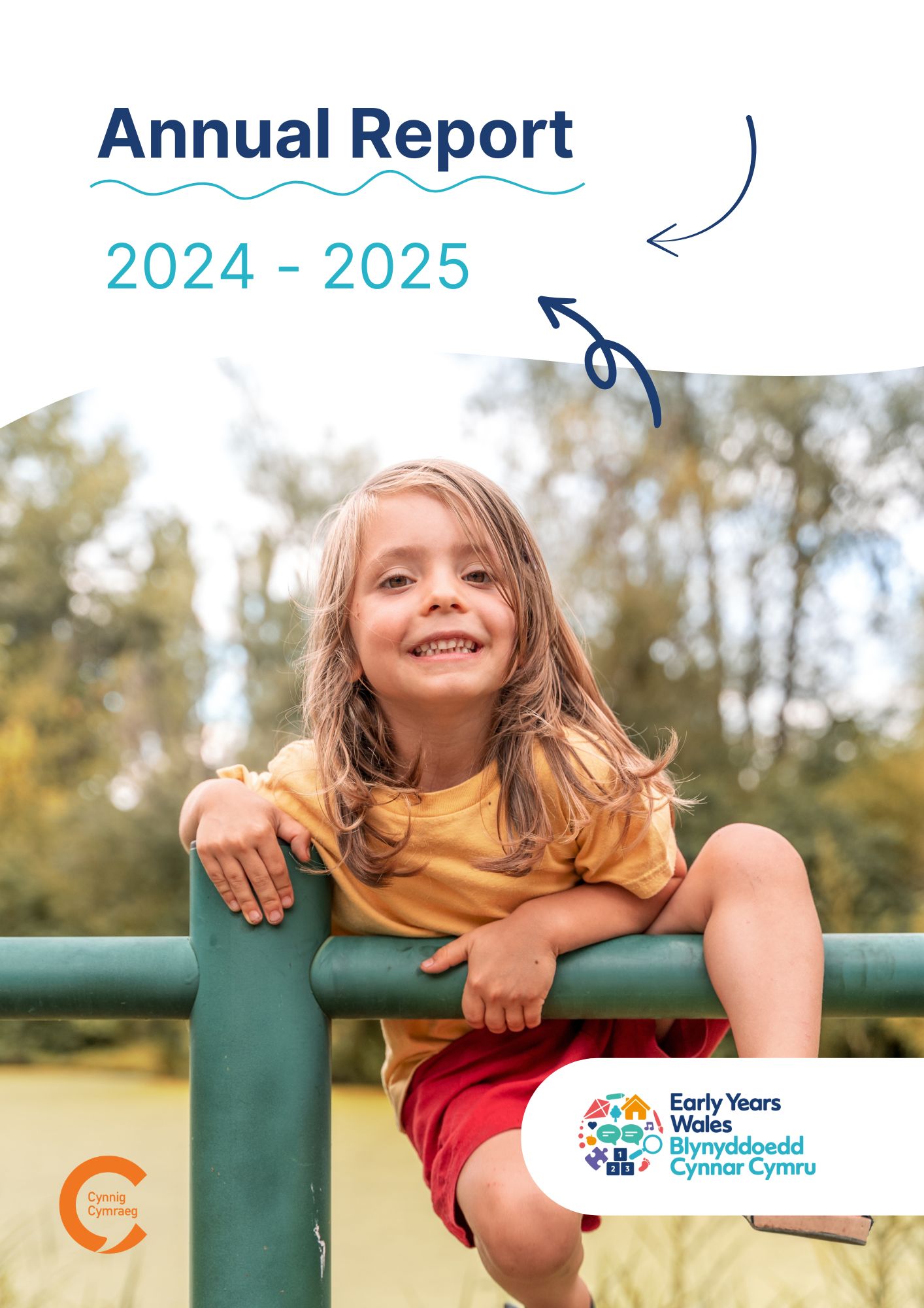 Early Years Wales; Empowering Wales' early years sector in a time of challenge and change The image shows the front cover of Early Years Wales' Annual Report 2024/25