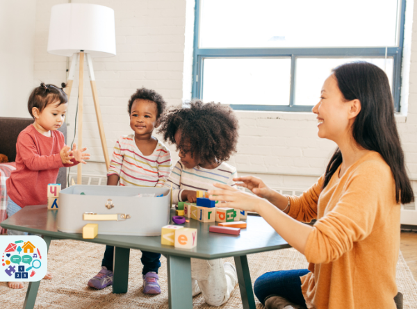 Children and adults sat around a table