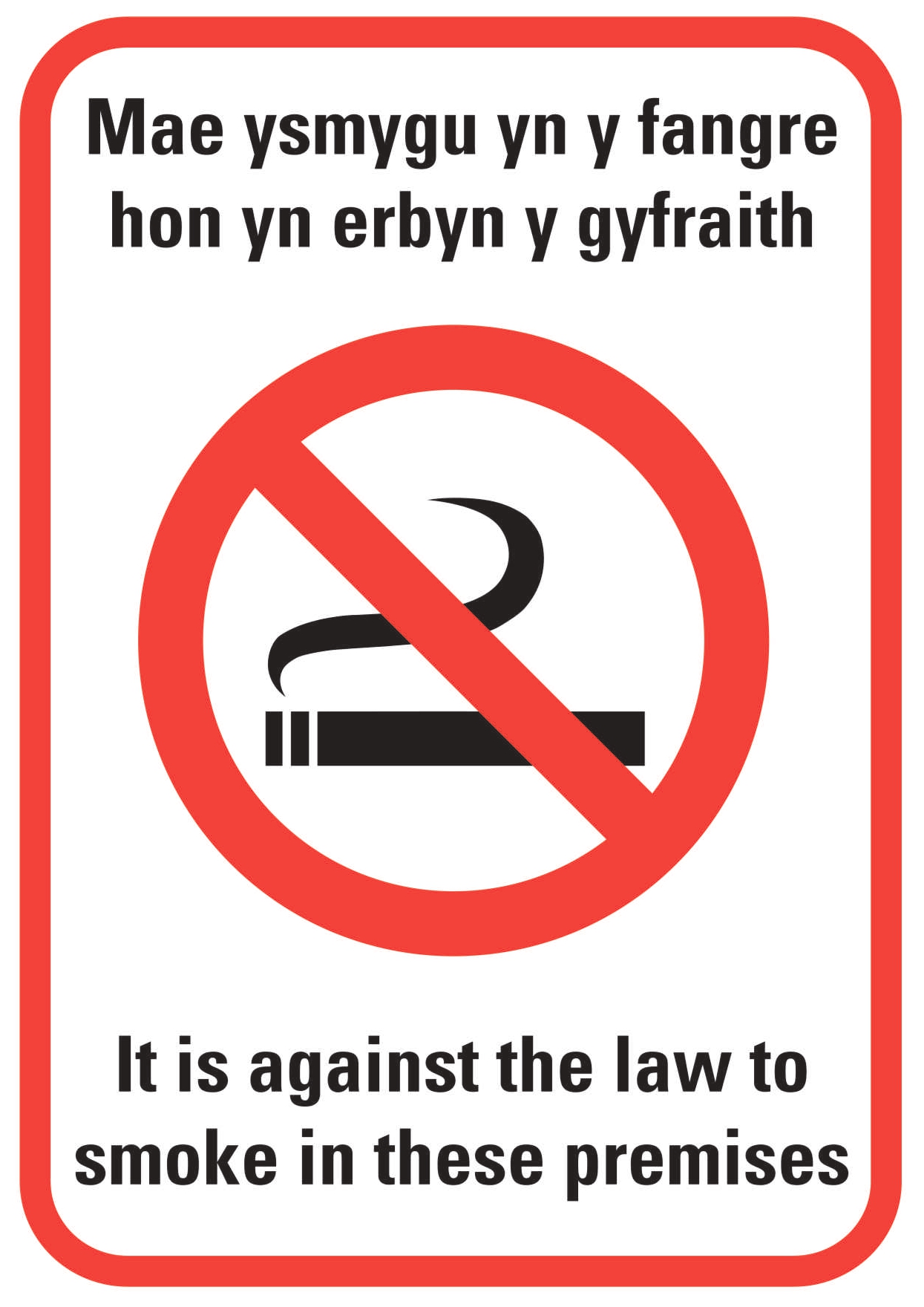 Y gyfraith ynglŷn â’r gofynion di-fwg: arwydd 'Dim Ysmygu' y gellir ei lawrlwytho