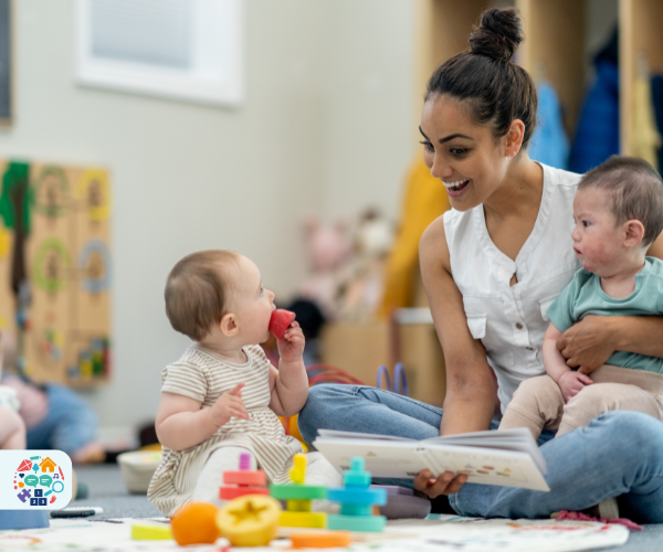 Adult is reading to two babies