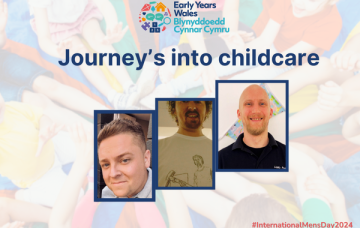 Images of 3 male Nursery Nurse workers with text that reads "Journey's into Childcare"