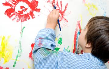 Left handed child painting
