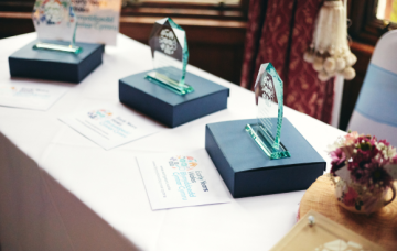 Awards on a table