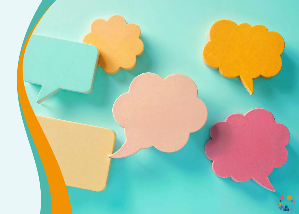 A graphic of multi-coloured speech bubbles