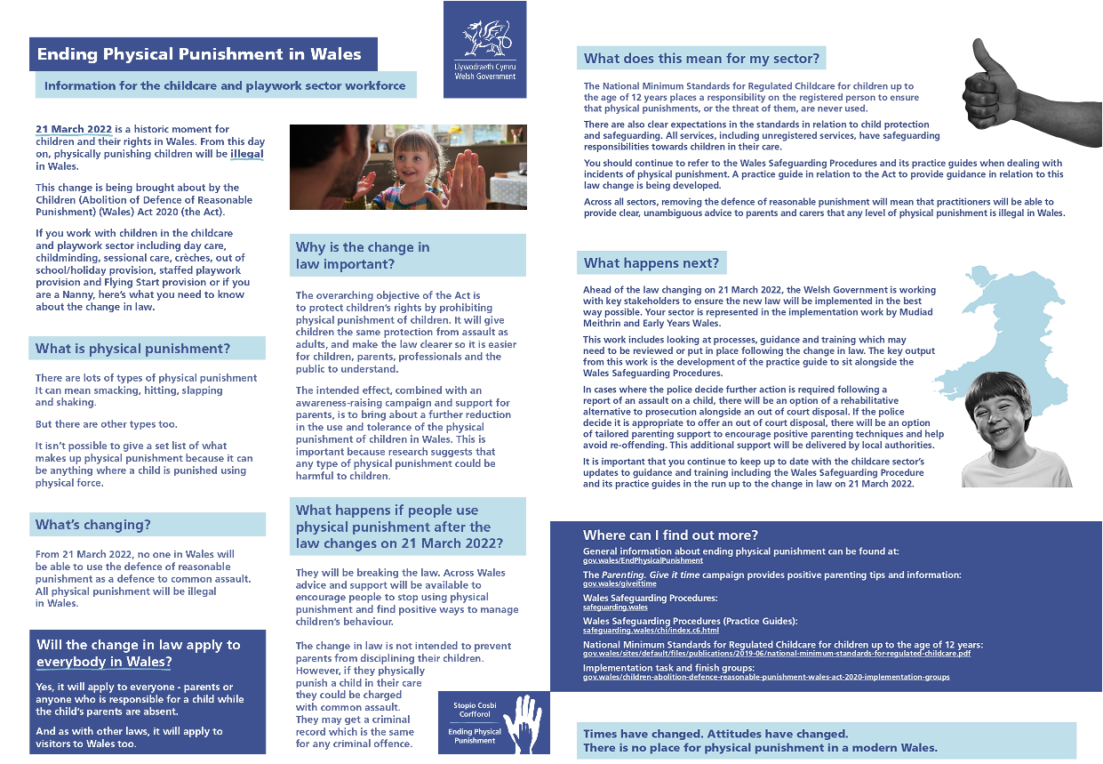 ending physical punishment in wales information for the childcare and playwork sector workforce